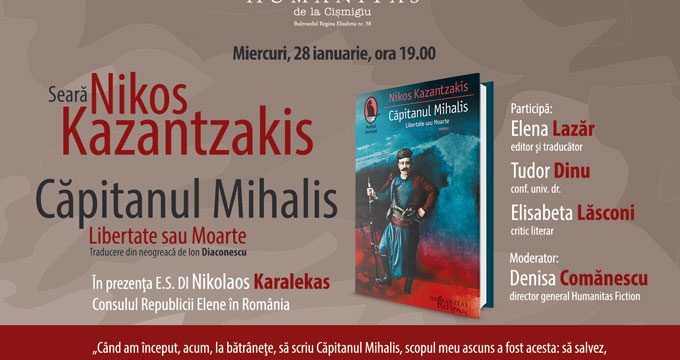 Seară Nikos Kazantzakis – romanul “Capitanul Mihalis. Libertate sau Moarte”